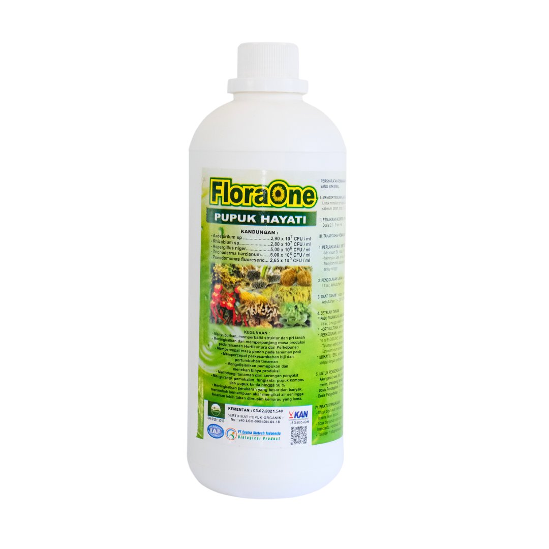Kemasan botol FloraOne pupuk hayati 1 liter
